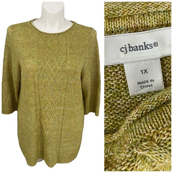 CJ Banks Sweater Womens 1X Green Textured Knit Cabin Nature Lightweight Office - Picture 5 of 15